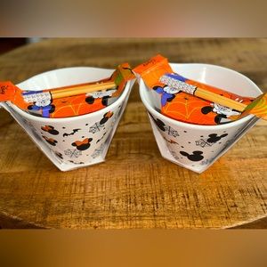 Mickey Mouse and Minnie Mouse 2023 Halloween Ramen Bowls Chopsticks Set of 2